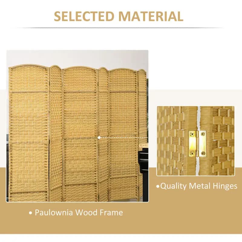 HOMCOM Folding Room Divider Screen 6 Panel 6' Tall Privacy Screen Freestanding Wood Partition for Home Office, Nature Wood