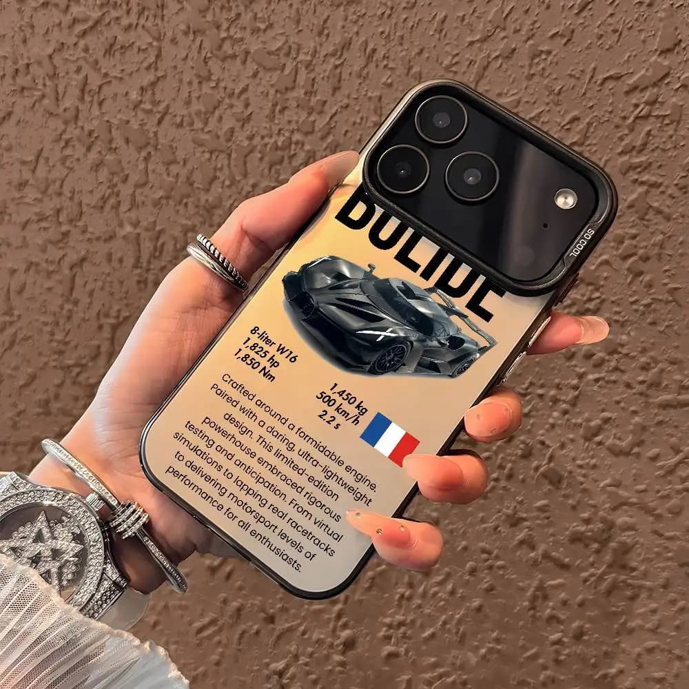 B-BugattiES Design Custodia per telefono per iPhone 17 16 15 14 13 12 11 Pro Max Nero Viola Opaco Laser Metallico Aurora Funda