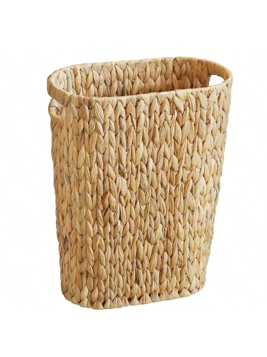Handwoven Water Hyacinth Wicker Trash Can For Bathroom Bedroom Office Small Waste Basket 5 Gallon
