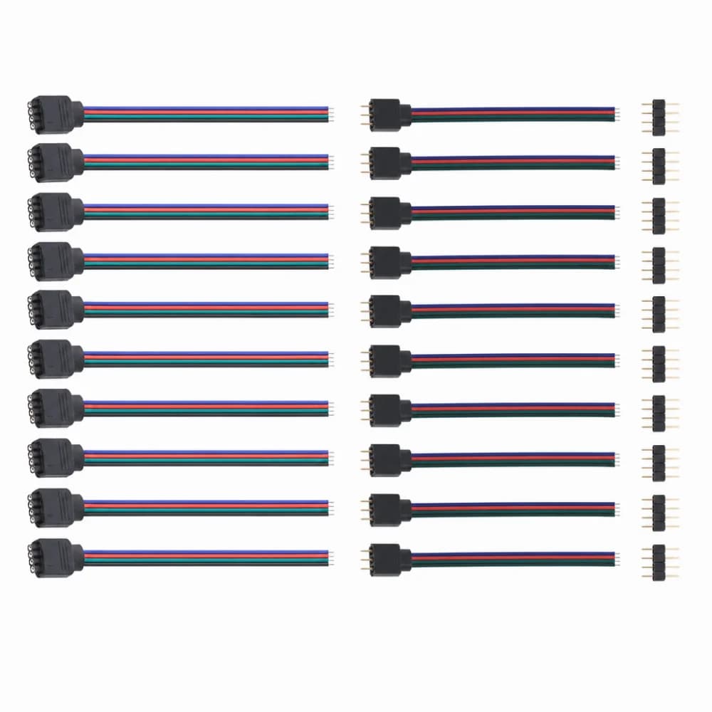 10Pcs 4Pin Connector Cable Female Connector Male Connector LED Strip Connector 10cm/3.94inch Wire Cable Connector RGB LED Strip