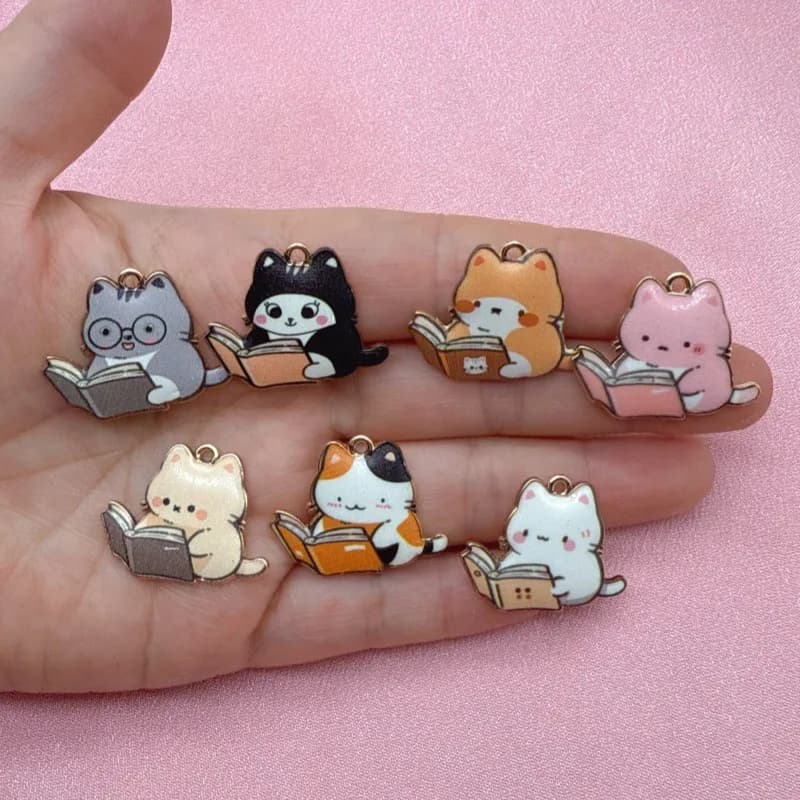 12pcs Cartoon Cute Alloy Printed Pendant Cat Accessories Animal Accessories Mobile Pendant