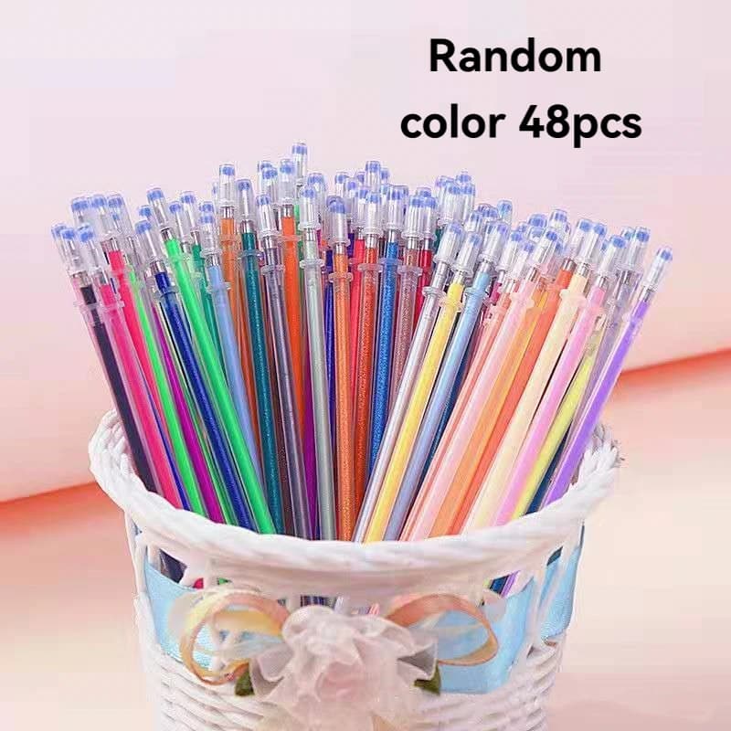 0.7mm 48 Colors Gel Pen Refills Glitter Metallic Pastel Fluorescence Neon Pen Ink Refill for Adult Color Book,Student Stationery