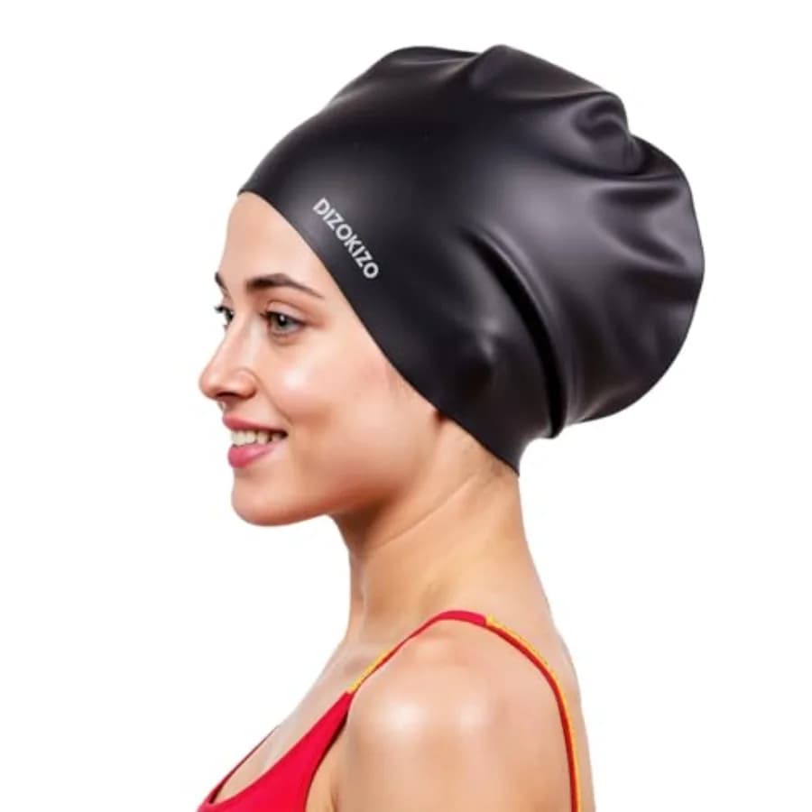 Extra Large Silicone Swim Cap for Long Hair, High Elasticity Durable Waterproof Swimming Cap for Women and Men Adults with Drea