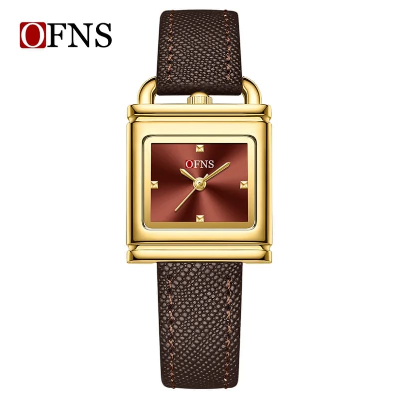 OFNS quartz watch waterproof light luxury leather women's watch niche lock head square cross-border hot-selling women's watch**