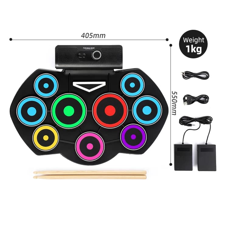 9 Pads Roll‑up Electronic Drum Kit Digital Percussion Instrument Bluetooth MIDI for Beginner Home Music Practice