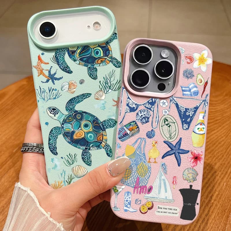Custodia per telefono con motivo tartaruga oceanica per iPhone 17e 17 Pro Max 16 15 14 13 Pro Max 16e 11, antiurto, in morbido TPU con texture in pelle