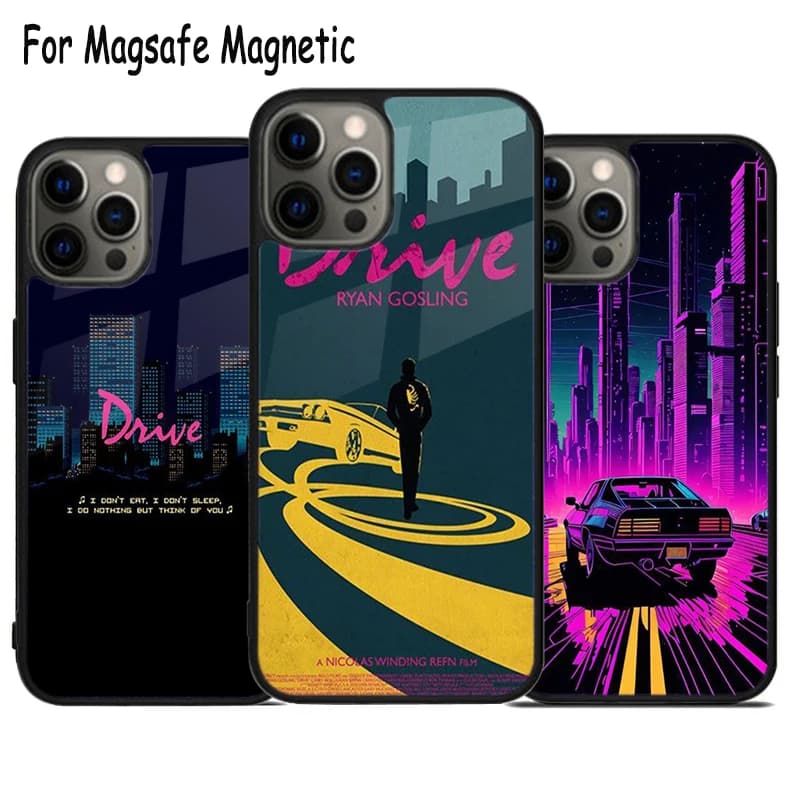 Custodia per telefono con ricarica wireless American Drive Movie per iPhone 17 Air 15 16 16e 14 13 11 12 Pro Max Plus, Cover Magnetica Magsafe
