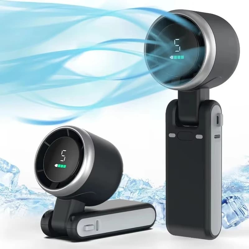 New Mini High-speed Handheld Fan USB Charging Digital Display Portable Desktop Folding Hanging Camping Violent Turbo Fan