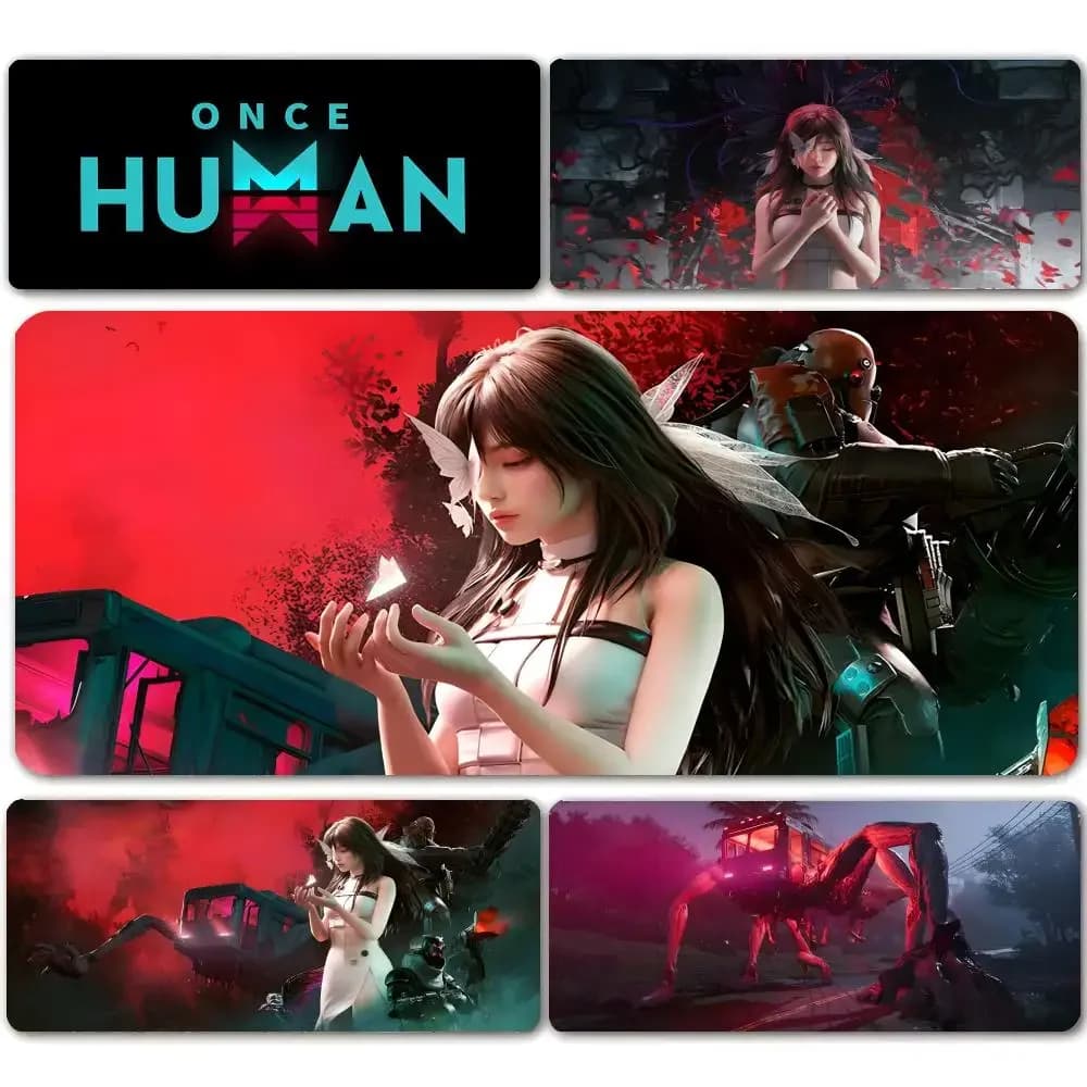 Tappetino per mouse da gioco Once Human Survival, tappetino per mouse grande da gaming con bordi ricamati, tappetino spesso per tastiera e scrivania del computer