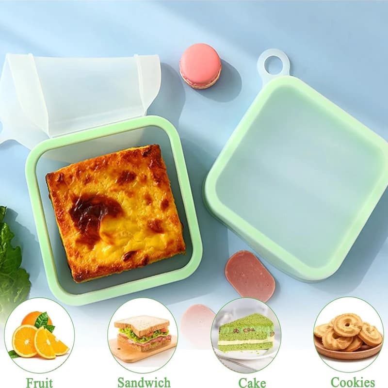 Scatola Bento per pane tostato in silicone con manico Scatola portaoggetti per sandwich portatile Contenitore per alimenti Scatola per snack Scatola per pranzo Contenitore per sandwich