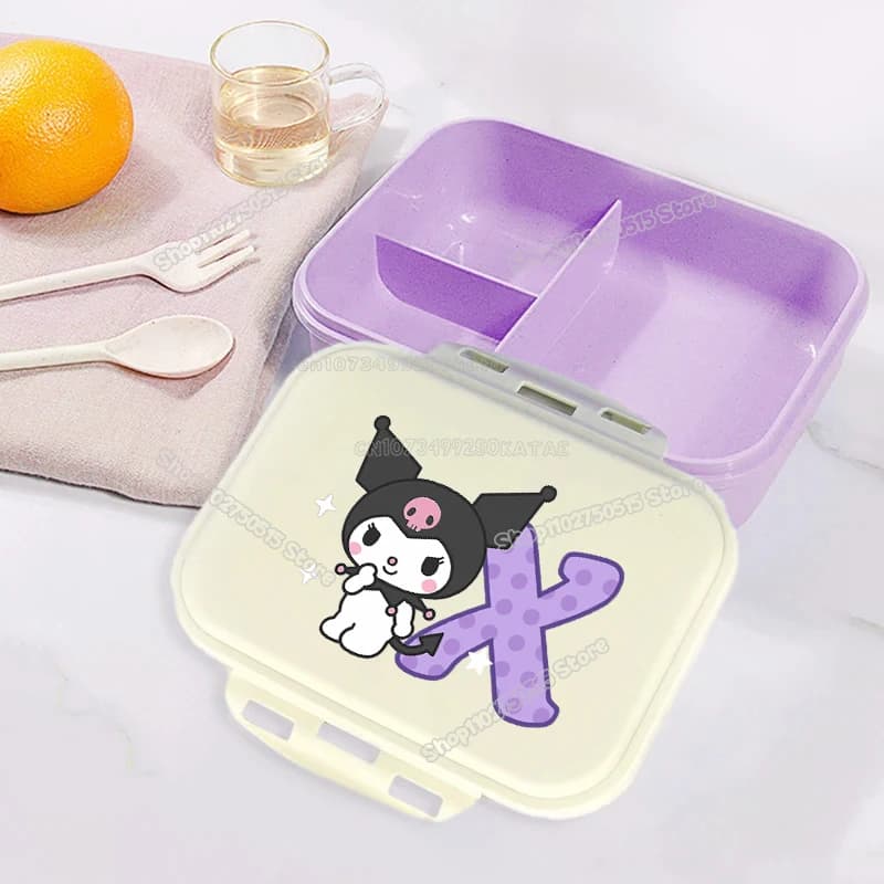 Kuromi Lettera AZ Scatola da pranzo per bambini Scatole Bento portatili per studenti con forchetta cucchiaio Contenitore per frutta per alimenti da picnic all'aperto per cartoni animati