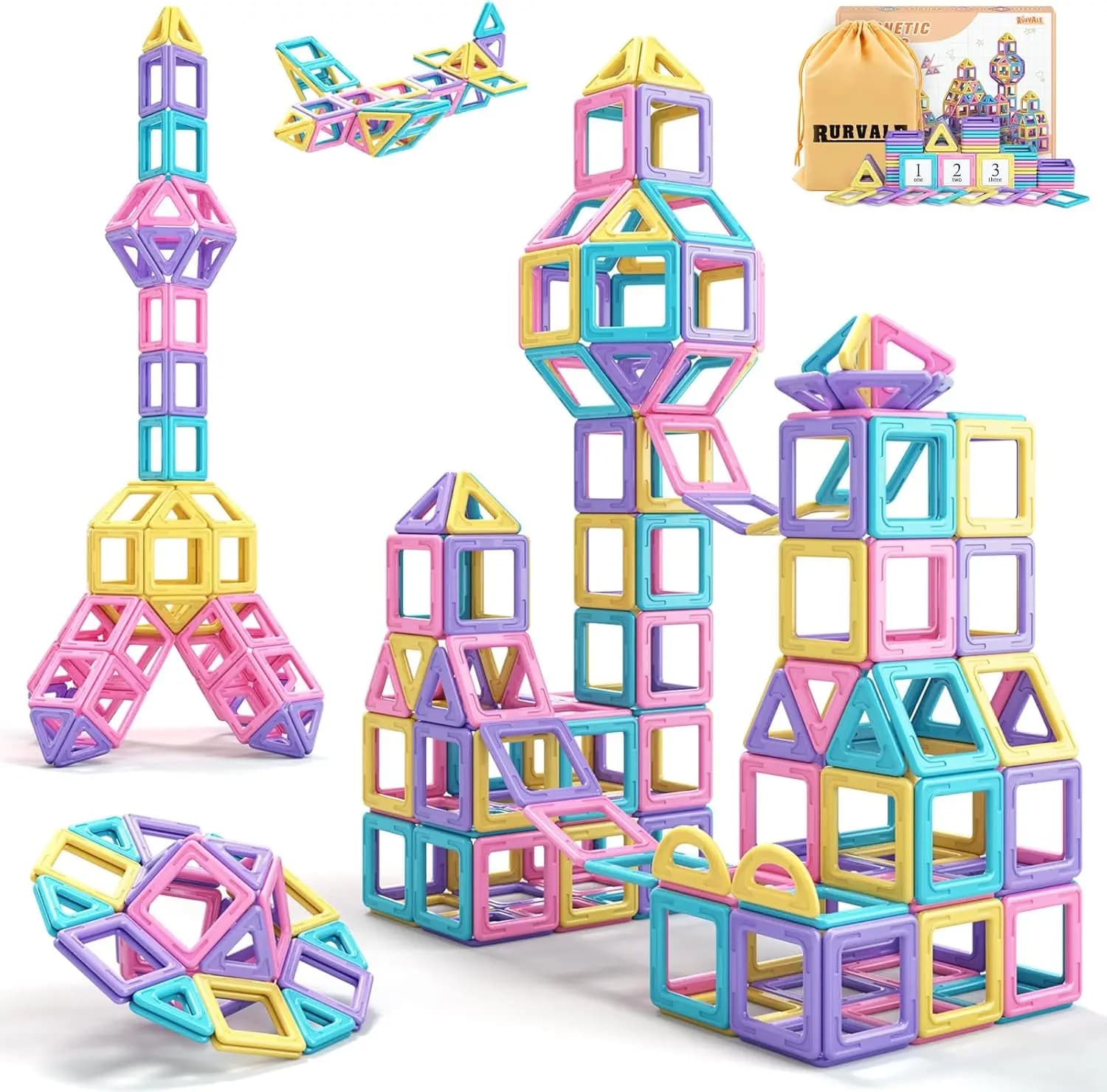 Piastrelle Magnetiche 44 Pezzi, Blocchi da Costruzione STEM per Bambini 3-7 Anni, Idee Regalo per Compleanno e Natale