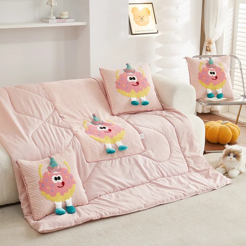 Coperta Estiva Cartoon Lavabile Kawaii 2 in 1, Coperta-Cuscino Calda Multifunzionale per Ufficio, Auto e Viaggi