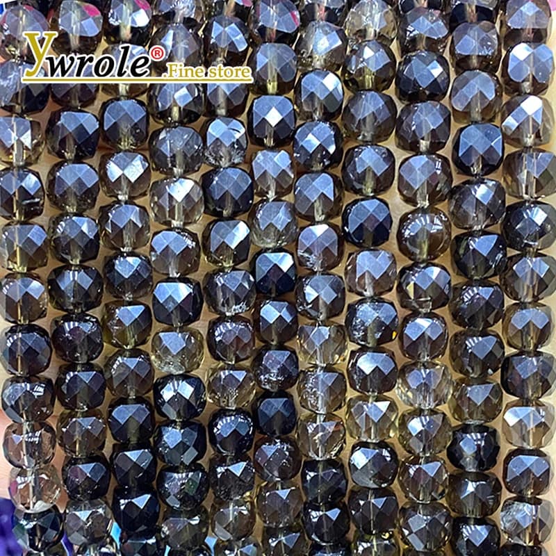 7-8MM Quadrato Sfaccettato Pietra Naturale Quarzo Fumé Perline Allentate Del Distanziatore per la Produzione di Gioielli Fai Da Te Orecchini Bracciale Pendenti e Ciondoli Accessori