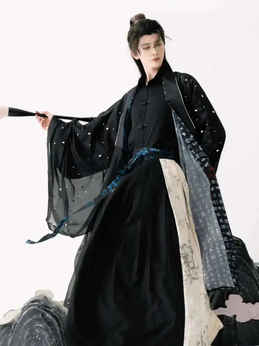 New Chinese Style Fiesta Carnival Halloween Cos Cosplay Hanfu Guofeng Ancient Costume Clothing Calligraphy Cloak Sleeved Shirt