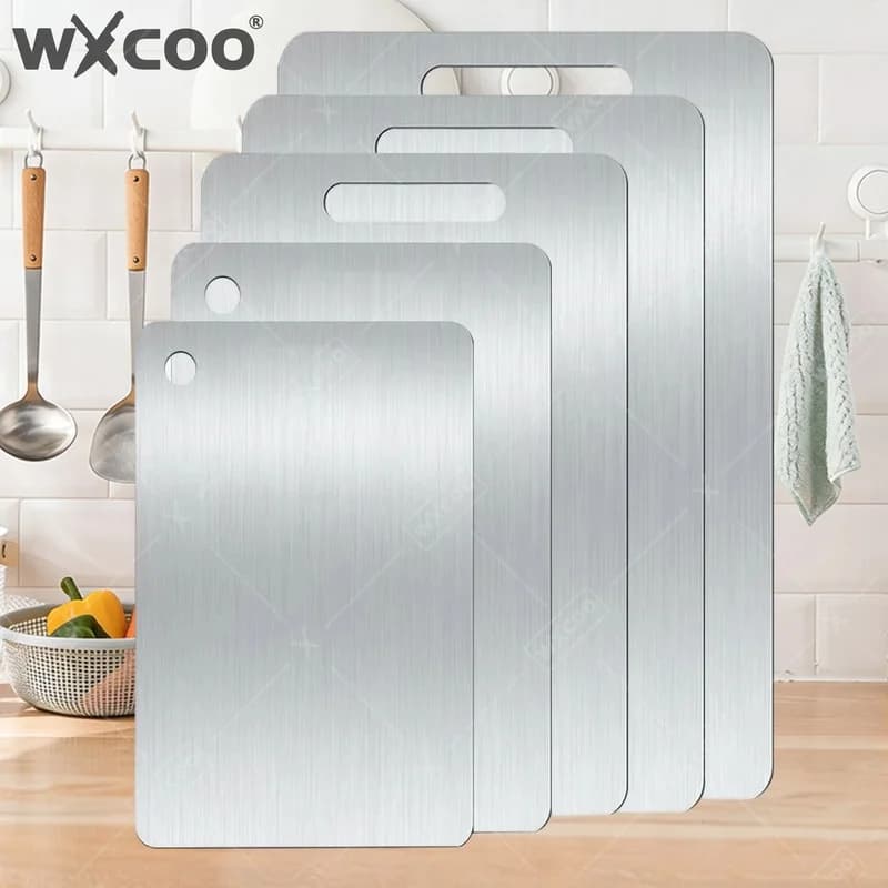 WXCOO Tagliere in Acciaio Inossidabile Rinforzato, Antimuffa e Antibatterico, per Verdure e Impasto