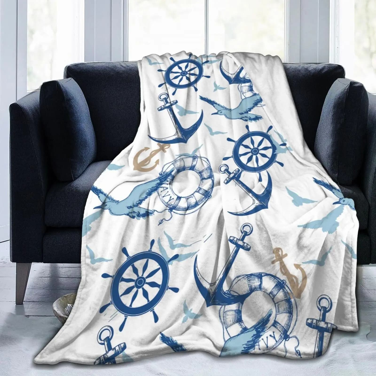 Coperta con ancoraggio nautico Personalizzata con nome personalizzato Coperte con ancoraggio Regali nautici per i nuovi proprietari di barche Regali per biancheria da letto per yacht
