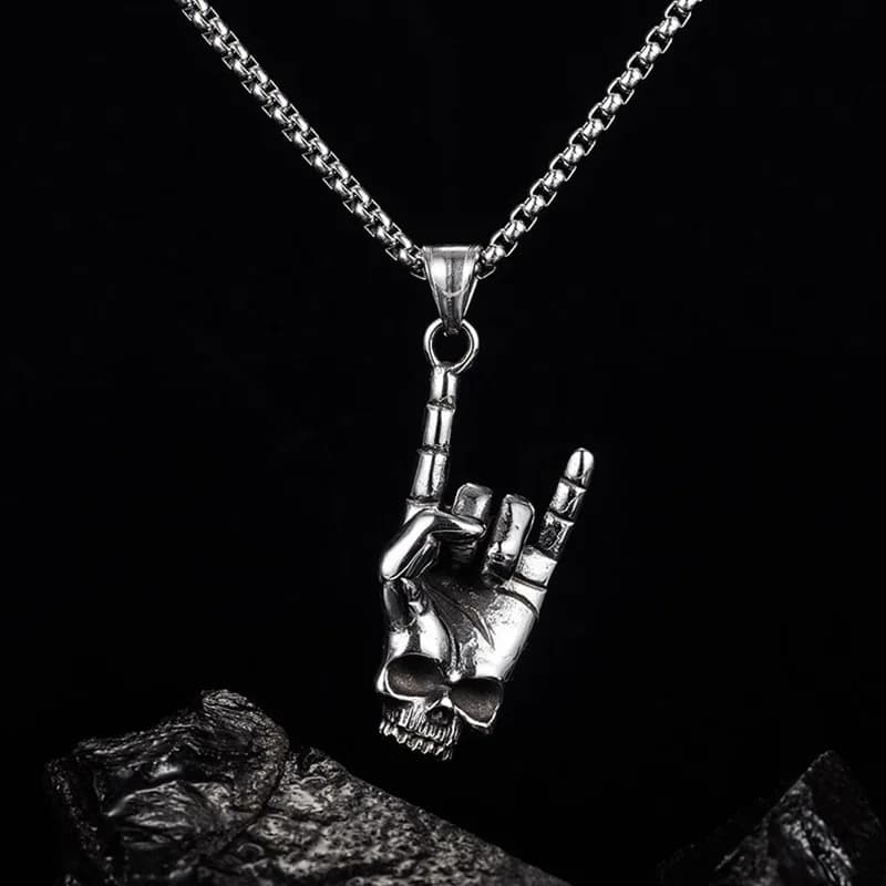 European and American Fashion Personality Creativity Retro Rock Skeleton Gesture Necklace For Men And Women Street Hip-Hop Punk