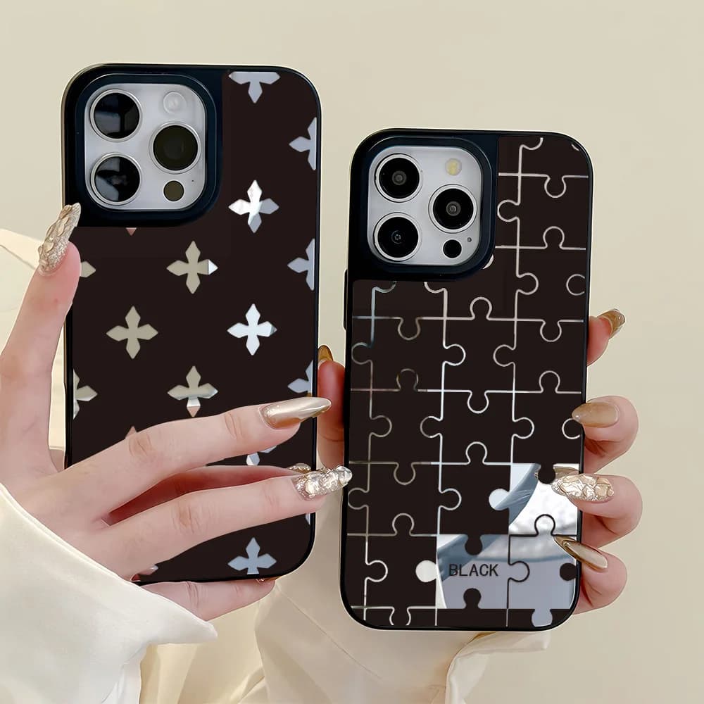 Custodia per telefono a specchio con bordo nero per iPhone 16 Pro Custodia per iPhone 14 13 11 17 12 15 Pro Max Paraurti antiurto Cover posteriore in silicone morbido