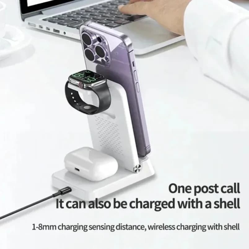 Universal 4 in 1 Wireless Charger with Alarm Clock Dual Coil For iPhone 17-12 Watches Earbuds Bedside Dock Charging Stand