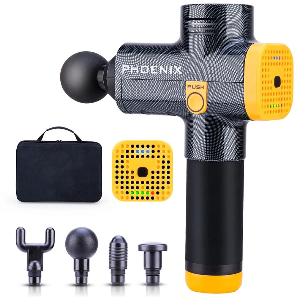 Phoenix Touchscreen Massage Gun Deep tissue Muscle Massage with A1 A2 A3 heads for athletes and relaxation