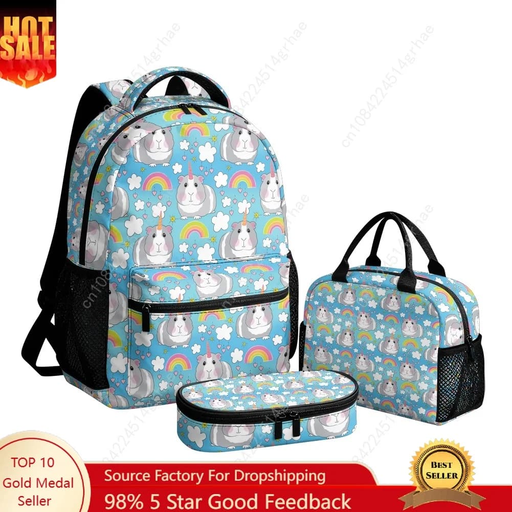 Cute Cartoon Guinea Pig Custom Leisure All-Over Print 3-Piece Backpack Set (Includes Backpack, Lunch Bag, and Pencil Case)
