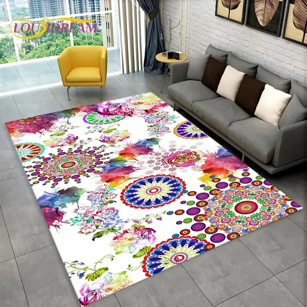 Tappeto Geometrico 3D Bohemien Mandala, Tappeto per Soggiorno, Camera da Letto, Divano, Zerbino, Decorazione Cucina, Tappetini Antiscivolo per Bambini
