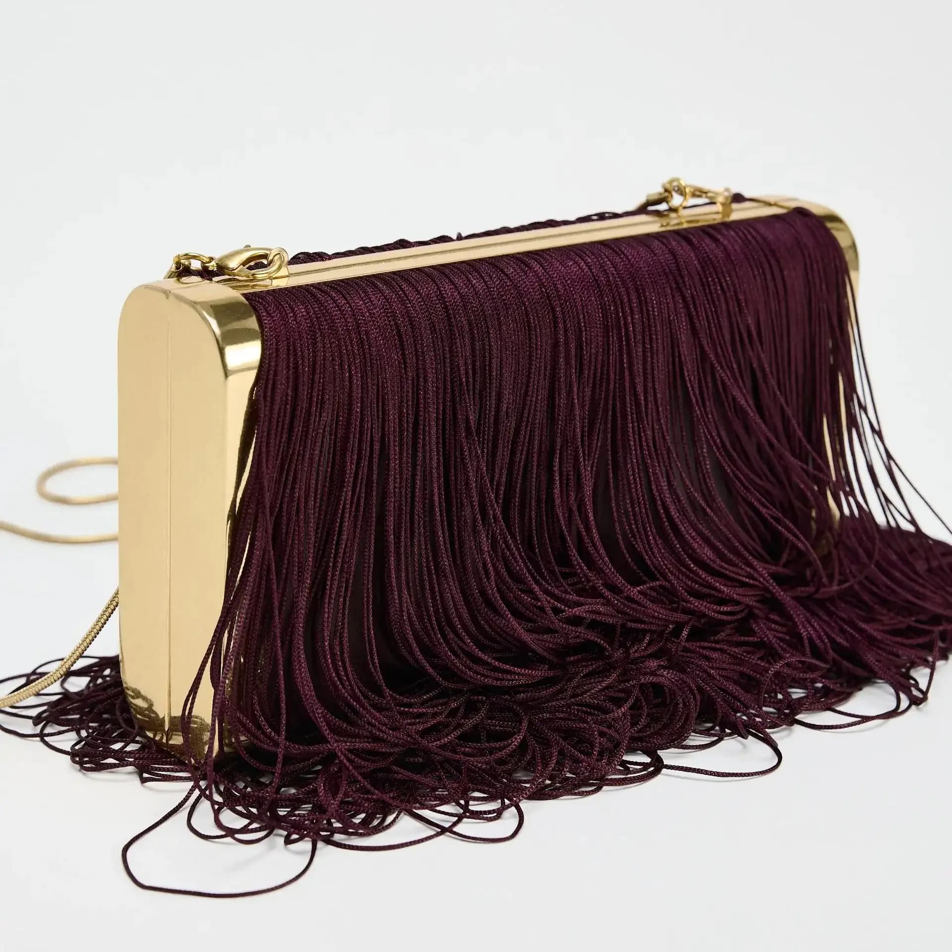 Handmade evening bag with long red luxury tassel with metal frame Woman bag with wedding party clutch bag Shoulder bag with shoulder strap