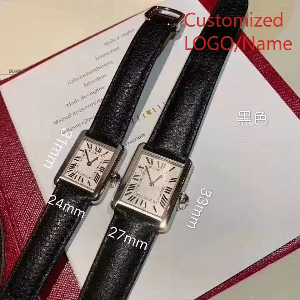 A191 Quartz Watches for Men and Women, Tank Style, Masculine Relogio, Black Leather Strap, Customizable