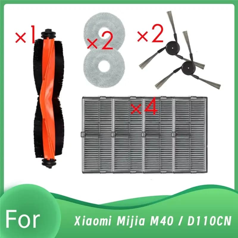 Set di 9 Pezzi per Xiaomi Mijia M40 / D110CN: Spazzola Laterale, Filtro HEPA e Panno per Robot Aspirapolvere con Svuotamento Automatico