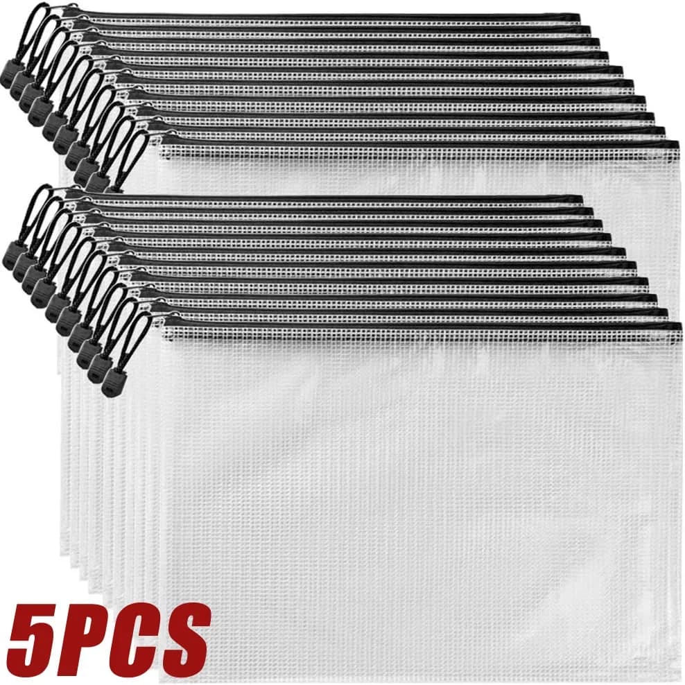 3/5PCS Mesh Zipper Document Storage Pouch Multi Sizes A3 A4 A5 A6 Waterproof File Folder Bag Portable Stationery Organizer For School Homework Office Paper Documents Travel Supplies