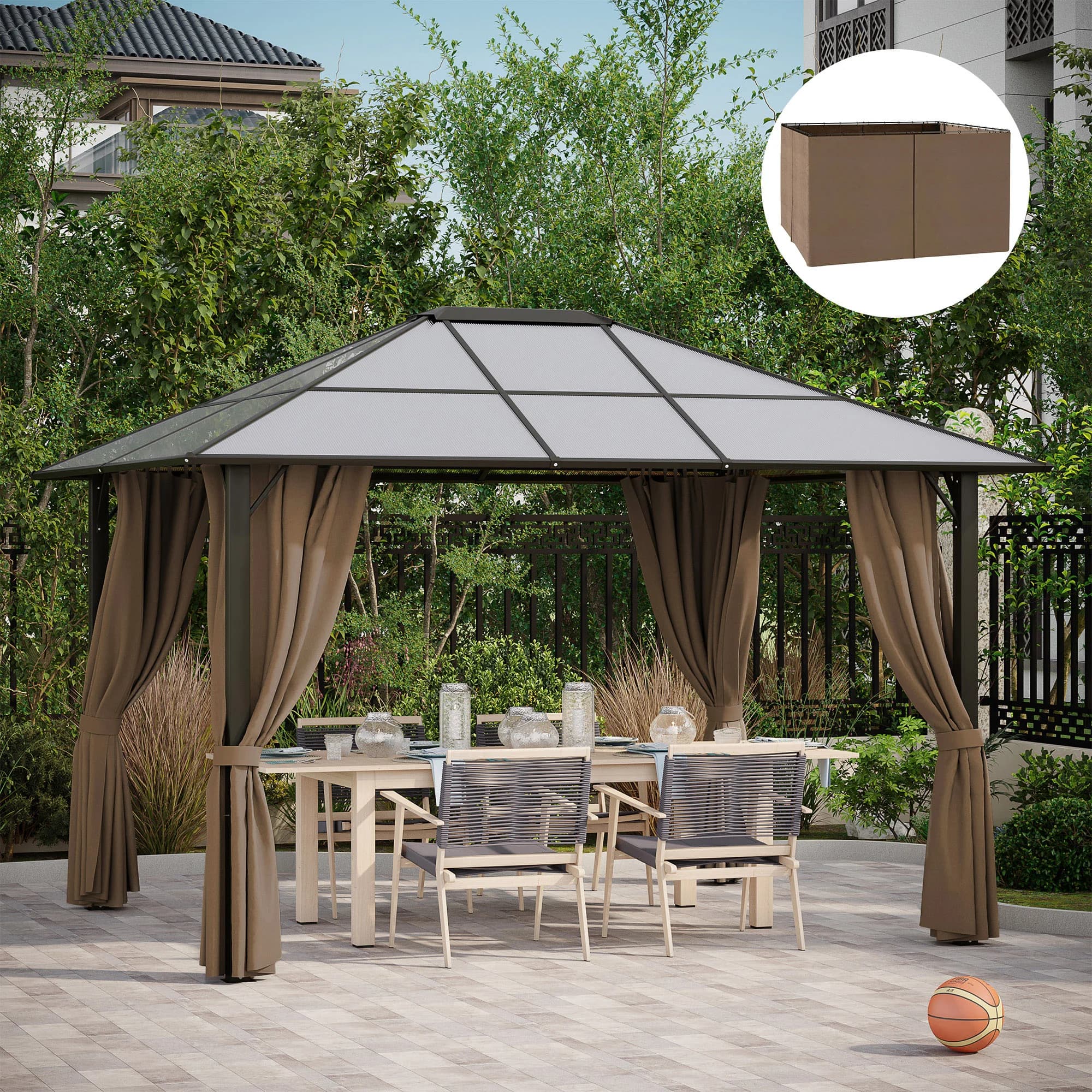 130.75" x 80.75" Universal Pergola Curtain Kit w/ Hooks/C-Ring Included, Brown