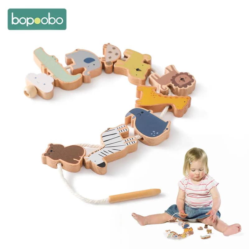Giocattoli per infilare animali per bambini Giocattoli impilabili in legno Blocchi Giochi da tavolo Abilità pratica Montessori Blocchi educativi per bambini Regali