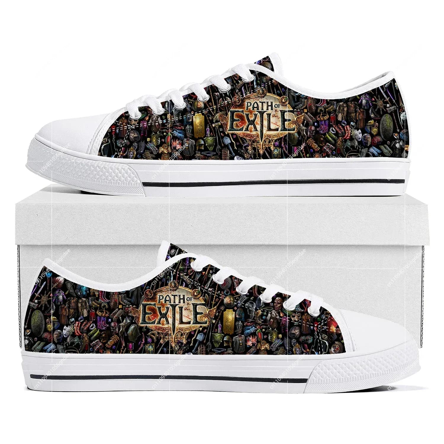 Sneakers basse Path of Exile, modello cartoon game, da donna, uomo, adolescente, alla moda, in tela, personalizzabili per coppie