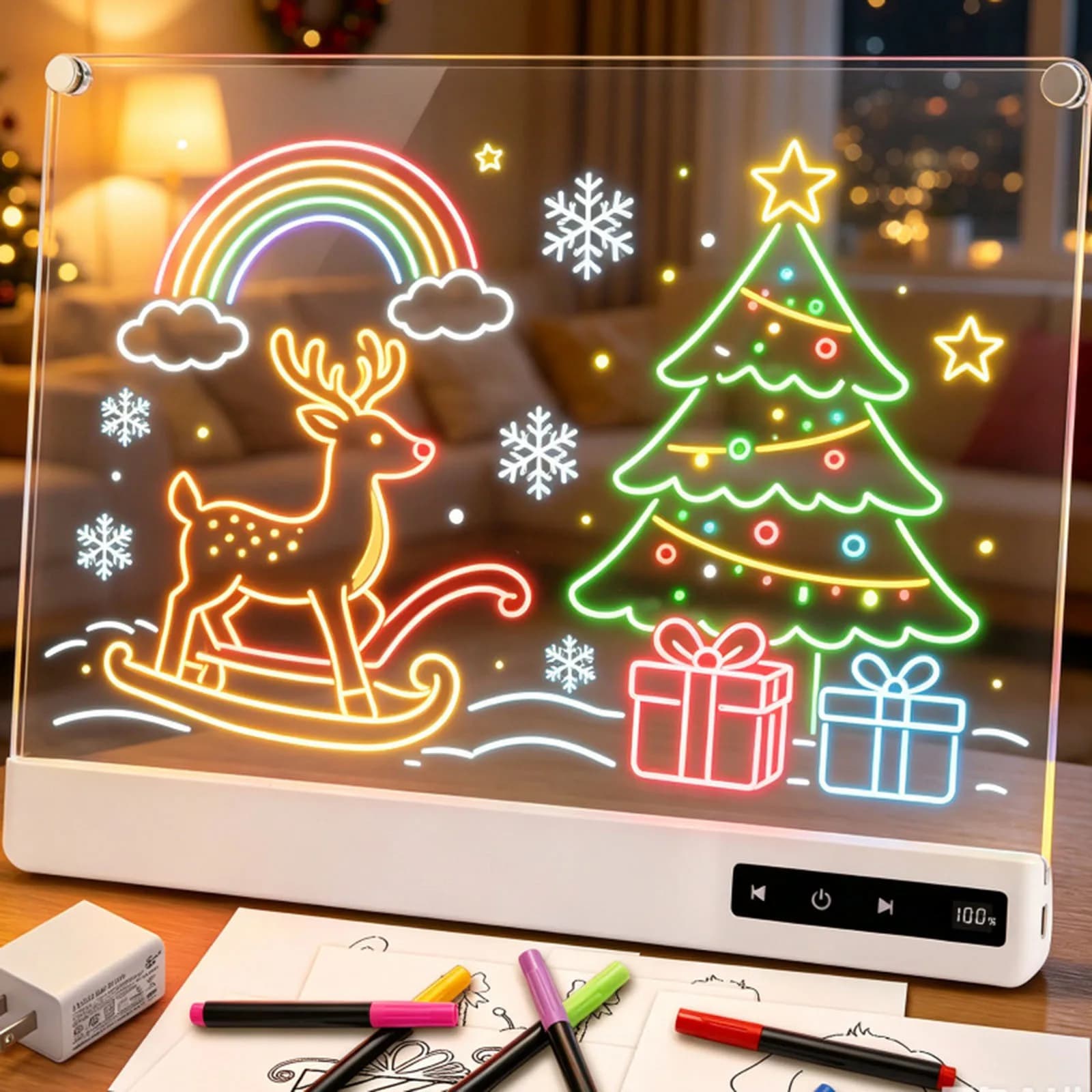 Light Up LED Drawing Board for Kids Rechargeable Glow Doodle Pad 8 Color Modes Erasable No Mess Writing Tablet