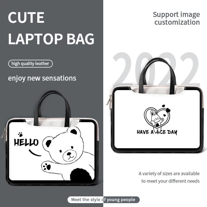 Custodia per laptop fai-da-te PU Borsa per laptop multifunzione Case12 13 14 15 17 pollici Borsa con manico Orso Borsa da trasporto per MacBook/Dell/HP/Asus/Acer