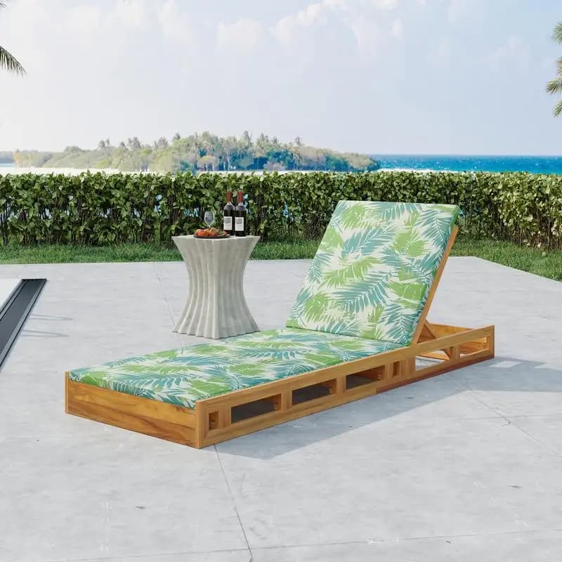 Set chaise longue in legno di acacia con cuscini resistenti all'acqua - Disponibile in crema/grigio scuro, spessore 2 pollici