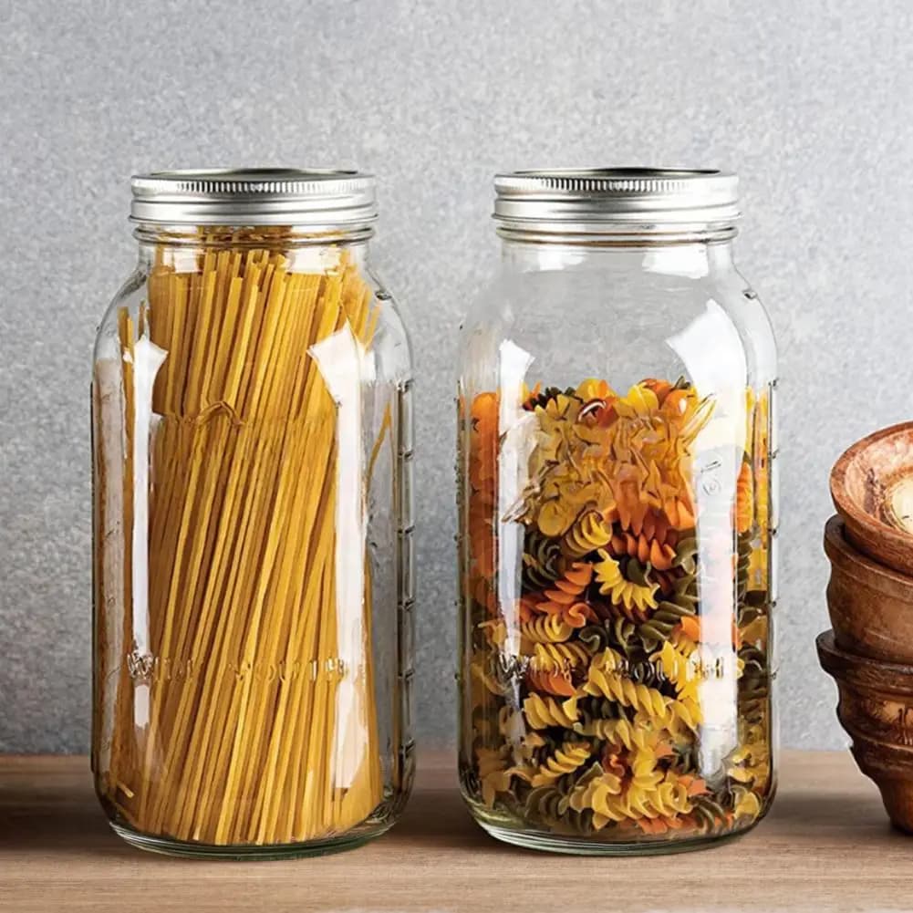 Barattolo in Vetro Mason a Bocca Larga da 2000ML, Contenitore Grande per Alimenti con Coperchio, Lavabile in Lavastoviglie, per Conservazione, Sottaceti, Marmellate