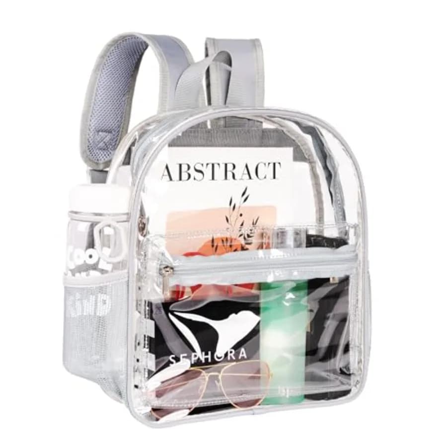 Clear Backpack for Stadium Approved, 12×12×6, Small Size See Through Bag, PVC Transparent Backpack for Festival Sport Event Con