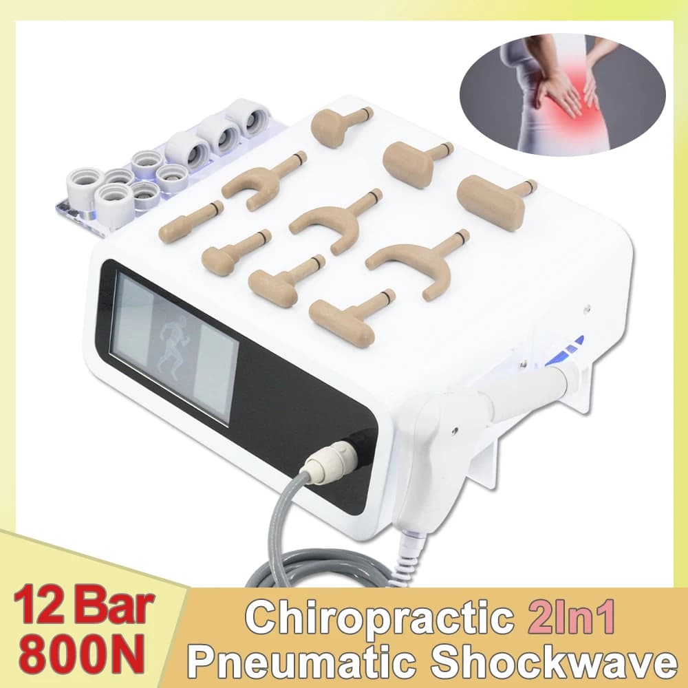 Pneumatic Wave Therapy Machine 12Bar, Deep Massage, Pain Alleviation and DE Treatment, Physiotherapy, Spinal Correction Gun 2 in 1