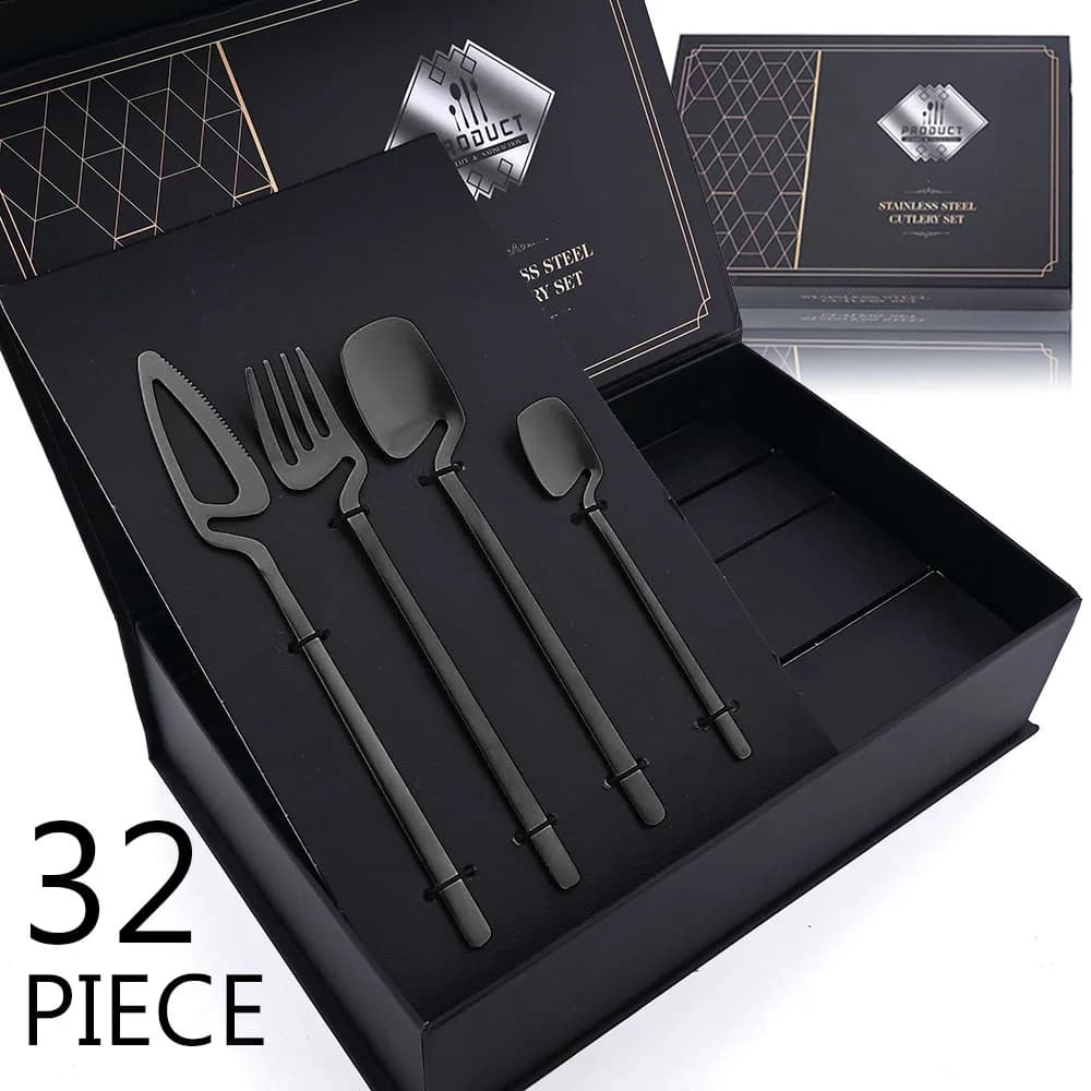 32 pezzi set di posate nero opaco set di stoviglie in acciaio inossidabile 304 coltello forchetta cucchiaio set da pranzo bar festa stoviglie da cucina regalo