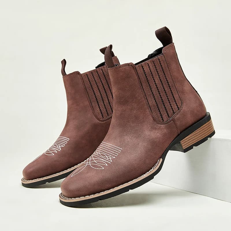 Stivali da cowboy da uomo con punta quadrata larga Slip on Stivali western da esterno impermeabili per uomo Comodi stivaletti da lavoro Scarpe casual da trekking