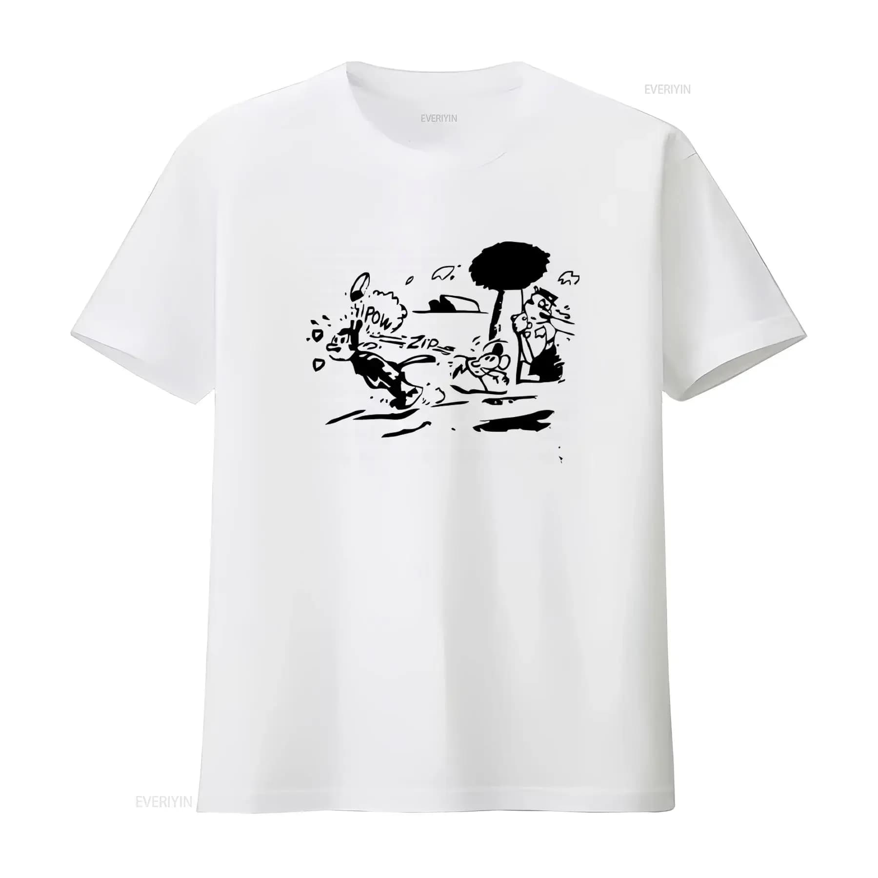 T-shirt da uomo blu chiaro con stampa cartoon Pulp Fiction Jules Krazy Kat, taglie S-5XL, vintage, effetto lavato, grafica morbida, abbigliamento di design