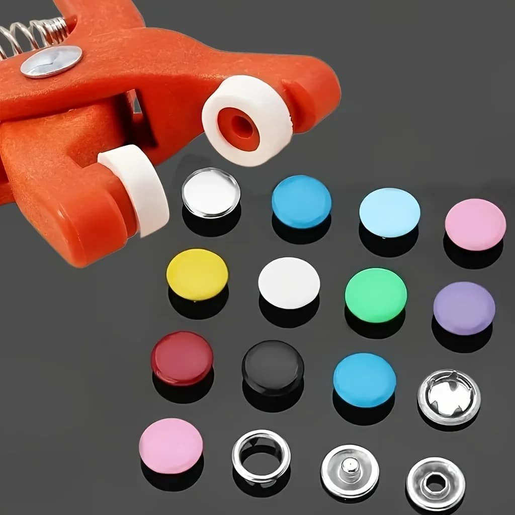 Kit di bottoni a pressione con pinze a pressione manuale, 50 bottoni a pressione, bottoni a pressione in metallo per cucito e artigianato fai da te, vestiti, cappelli