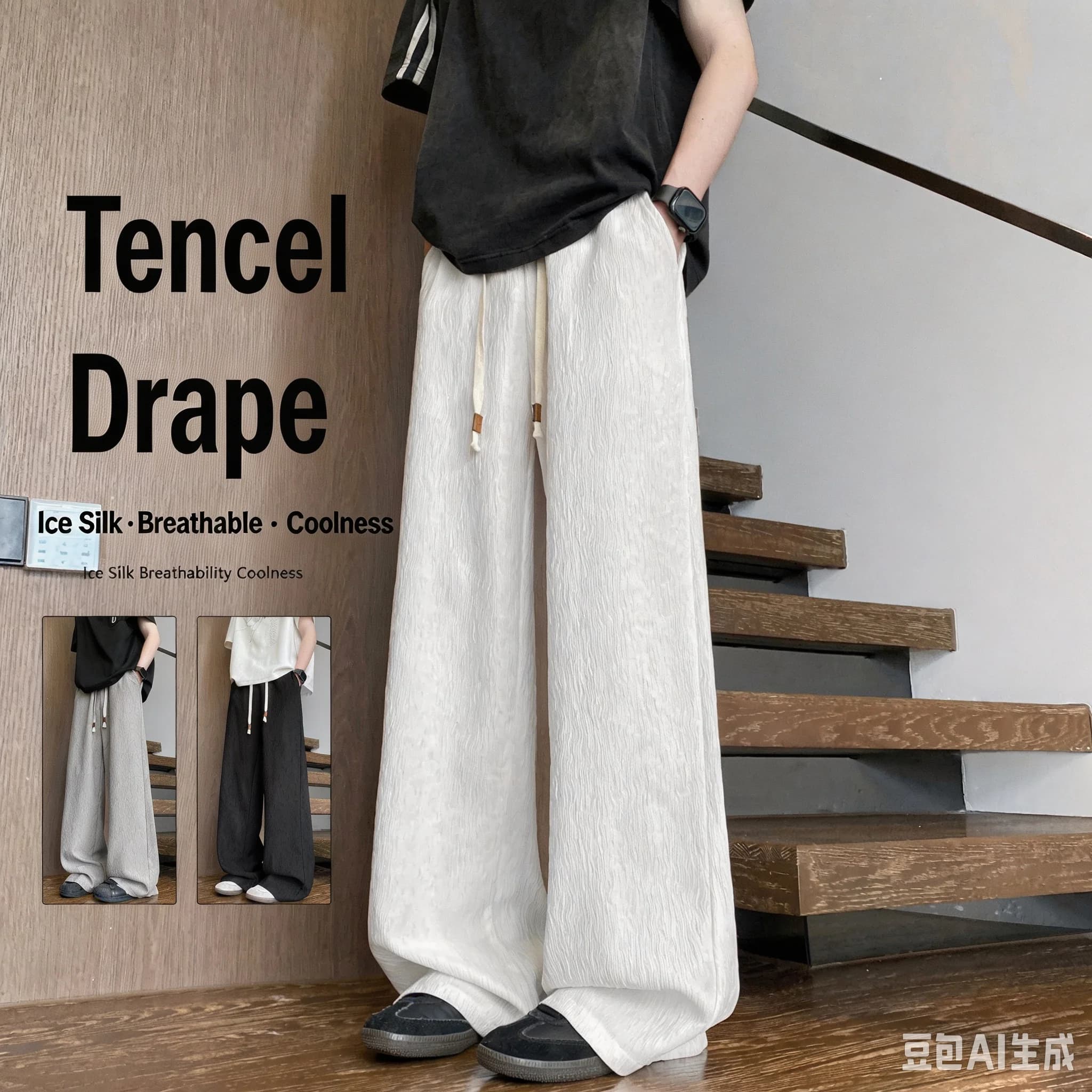 New 2026 Men's Casual Wide Leg Pants Loose Fit Straight Leg Trousers Comfortable Polyester Fiber Urban Fashion Sportswear