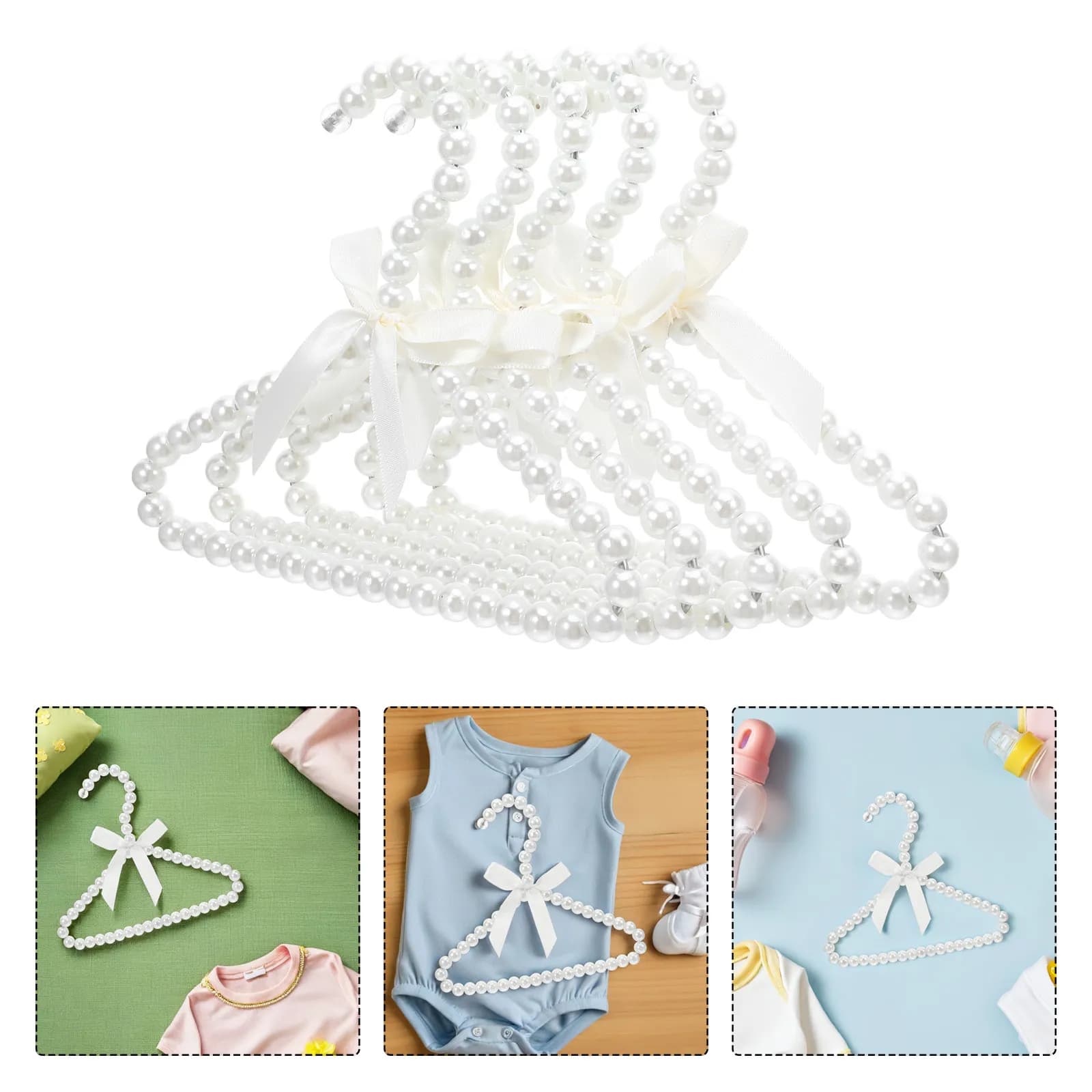 5 Pezzi Appendiabiti Decorativi con Perle e Fiocchi, Portabiti Portatili per Armadio e Esposizione Vestiti