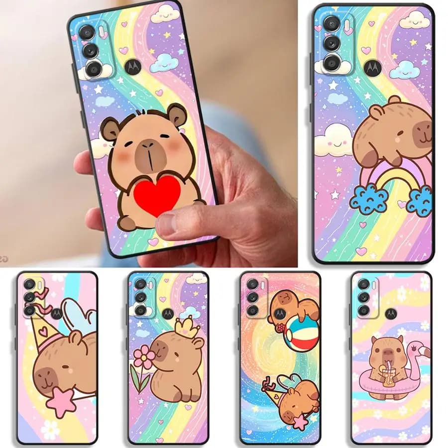 Cover per Telefono Motorola Moto G50 G53 G30 G71 G60s G51 G73 G32 Edge 20 Pro 30 Lite G52 G22 Edge40, Design Colorato Capibara (3)