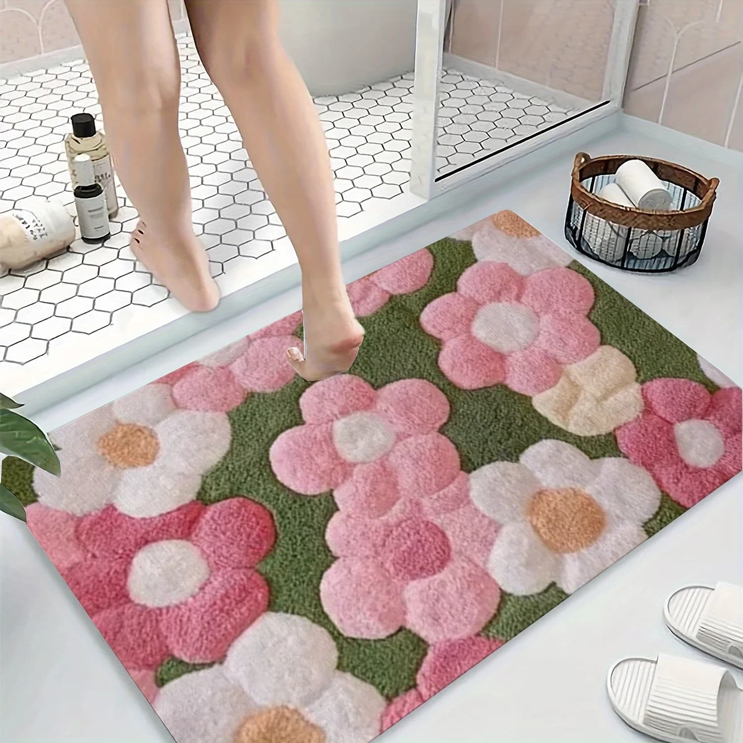 VIKAMA Bright Floral Design Doormat Absorbent Quick-Drying Rug For Bedroom Carpet For Living Room Soft Bathroom Mat Kitchen Rug