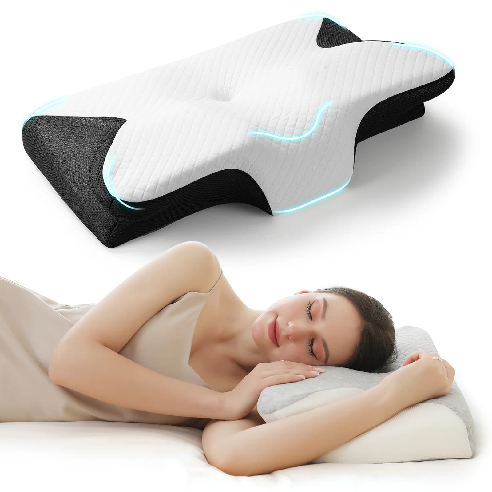 Support cushion for memory foam cotton neck with ergonomic ice silk core for adults