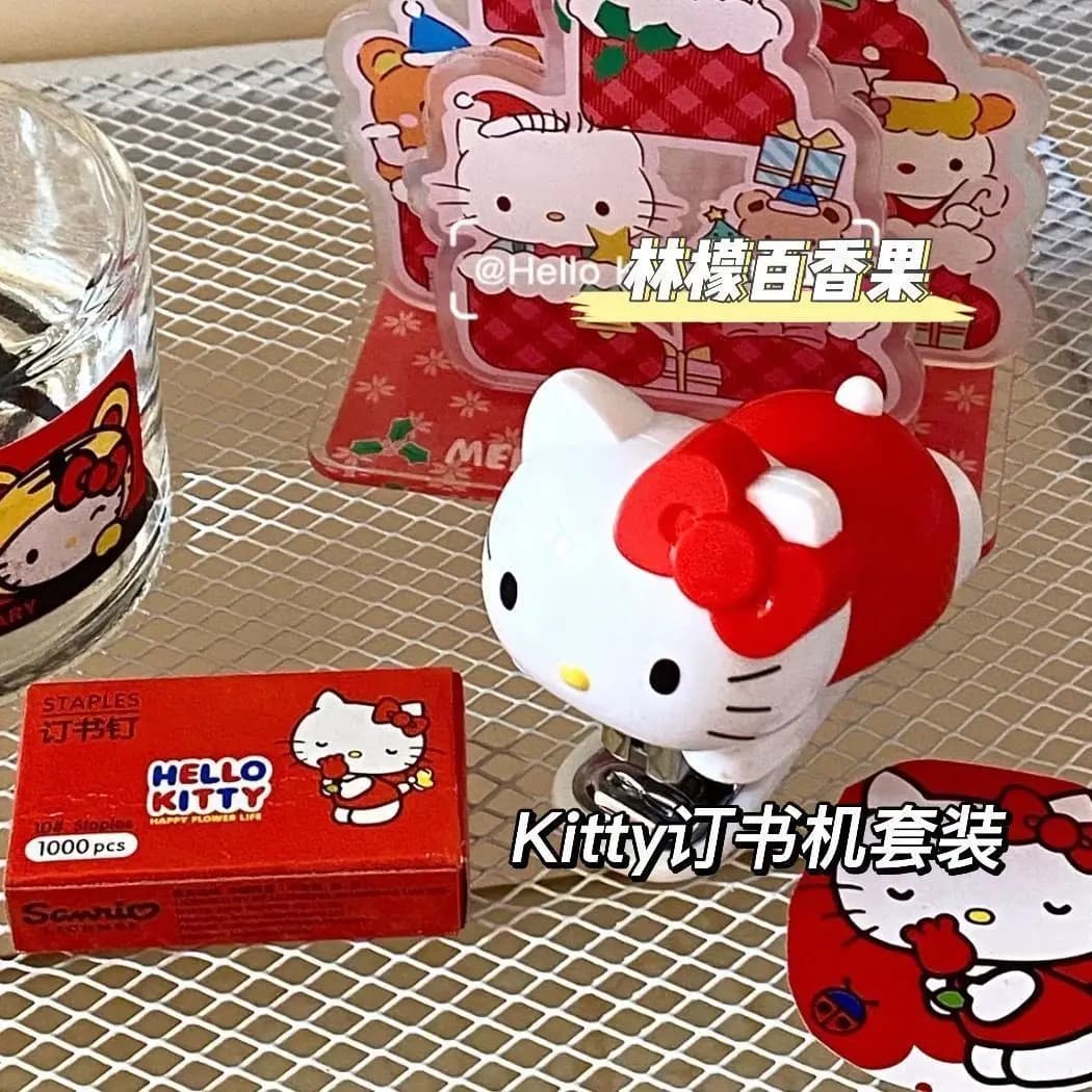 Set di Mini Cucitrici Portatili Hello Kitty, Design Kawaii Sanrio, Kit di Cancelleria per Bambini, Studenti, Scuola e Ufficio